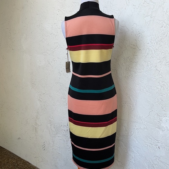 Belle Sky Is The Limit Scuba Mock Turtleneck Midi Striped Dress Size M - Picture 9 of 12